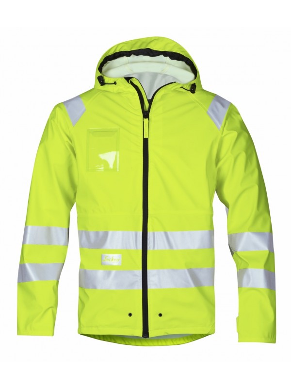 Veste de pluie PU haute visibilité, Classe 3 jaunne